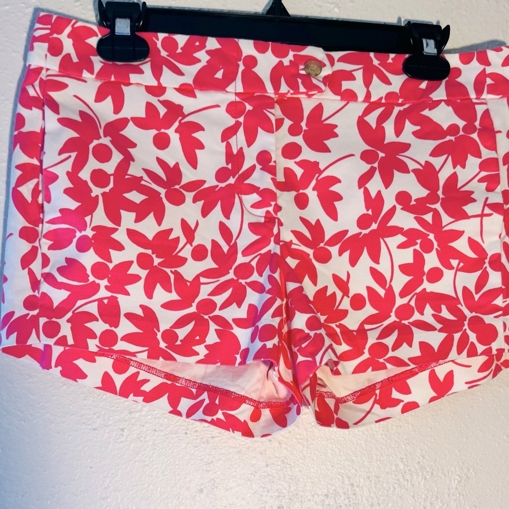 J. CREW Women's Sz 6 Chino Stretch Floral Shorts Pink/Cream COTTON